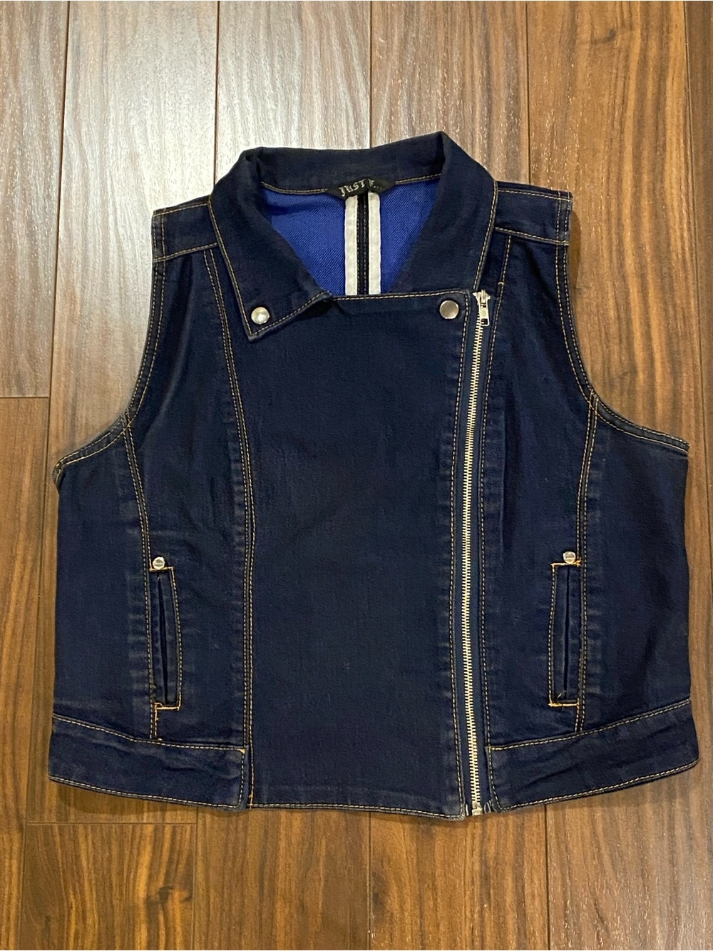 Just f Jacqueline Fernandez Asymmetrical Denim Moto Vest Medium